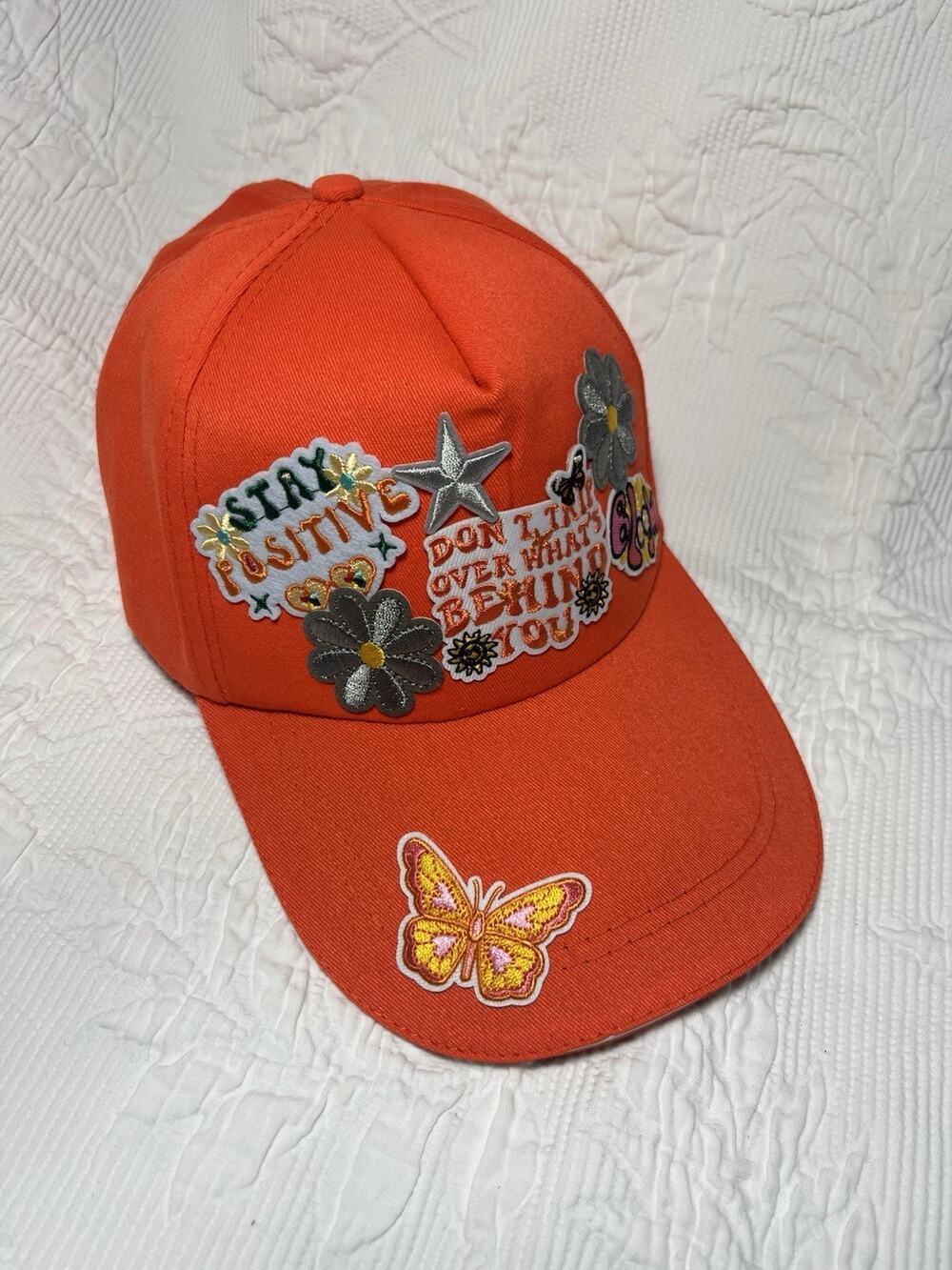 Custom Orange Layered Patches Trucker Hat Adjustable Snap Back
